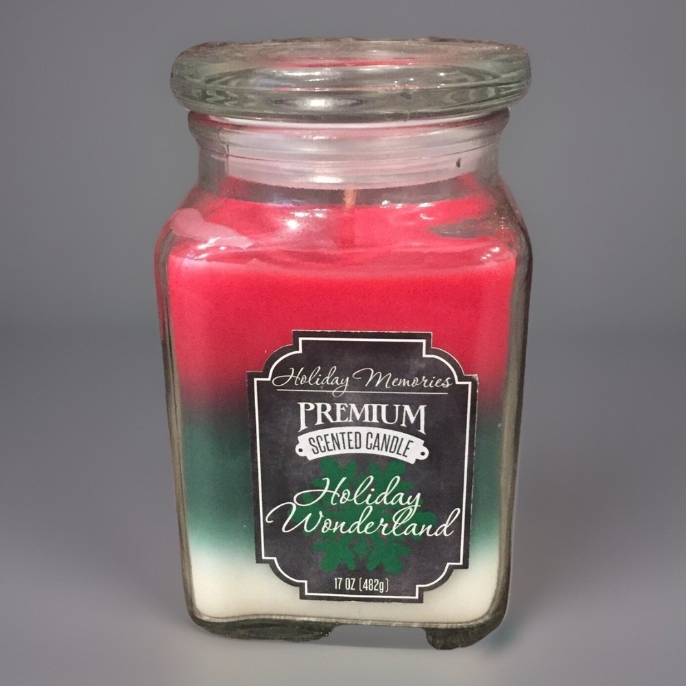 ❤️ 6" Holiday Memories Premium Scented Jar Candle Christmas Red Green Stripe
